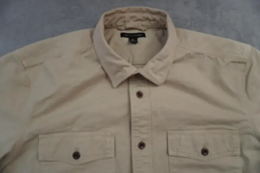 Banana Republic Shirt Mens XL Beige Heavy Twill Button Front Long Sleeve Shacket